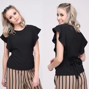 SALE 🤩Last ☝️Black Flutter Sleeve Tie Back Blouse